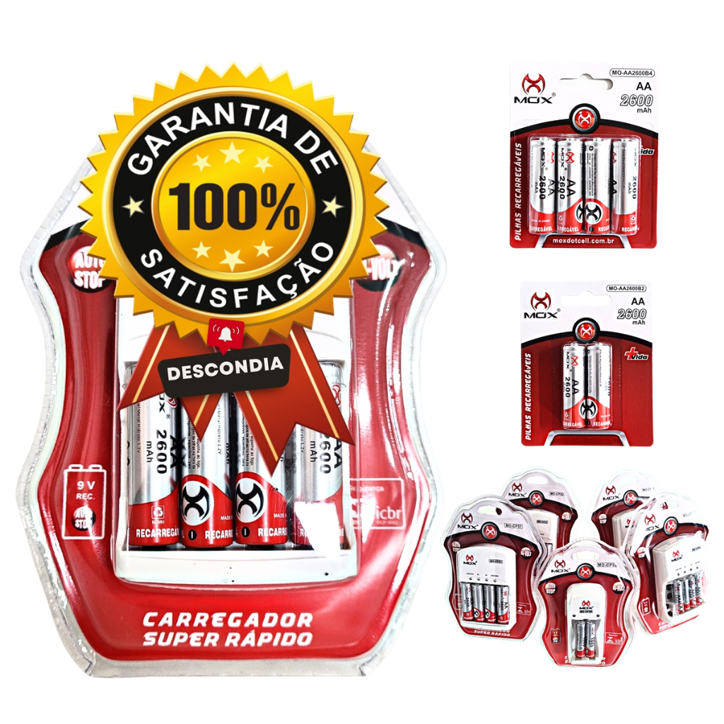 Pilha recarregavel e Carregador AA ou AAA