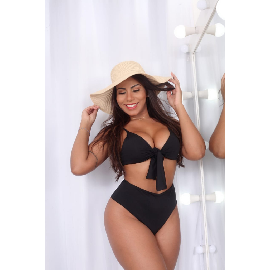 Biquini Feminino Cintura Alta Hot Pants Modelador Efeito Lipo Bojo Amarração