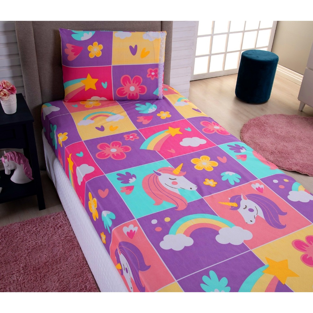 Kit Jogo Lençol Cama Infantil Solteiro Elástico 2 Peças Criança Personagens