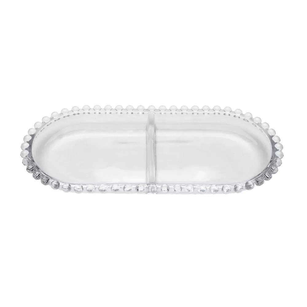 Petisqueira Oval Wolff Pearl de Cristal com Divisória 24cm
