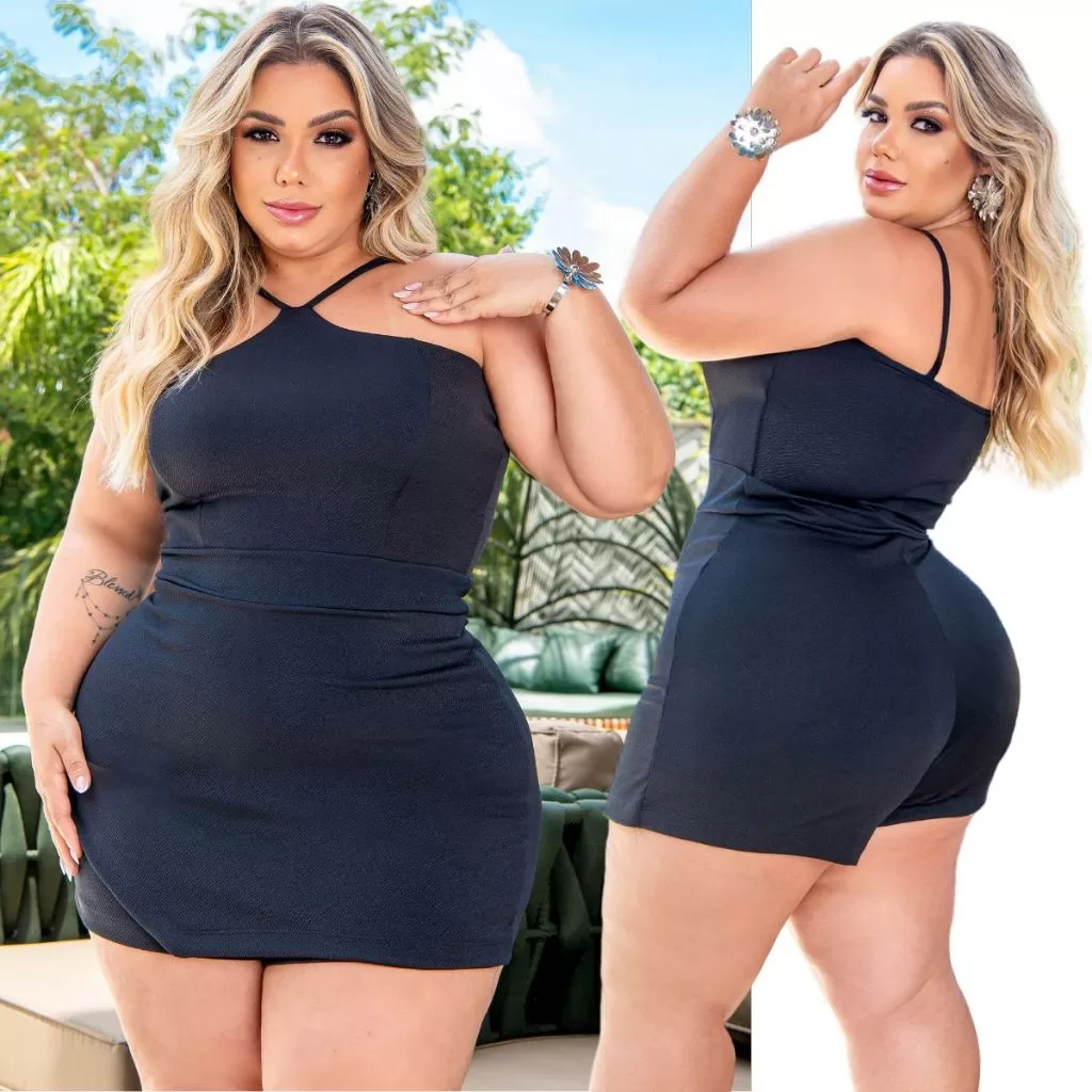 Macaquinho Feminino Plus Size Modelador Curve Estica Short Saia Lançamento Até G3