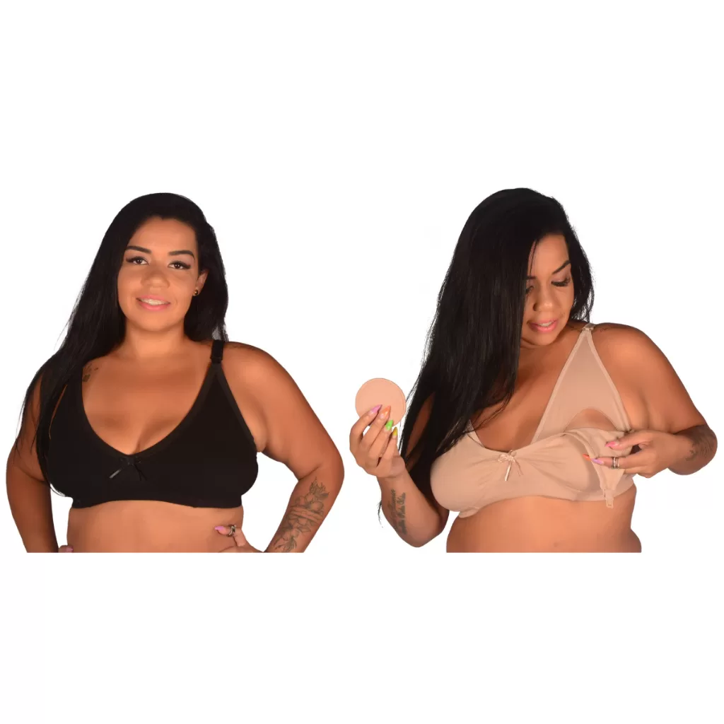 Kit com 2 Sutiãs de Amamentação PLUS SIZE Algodão Reforçado sem Bojo – Soutien para Amamentar Pós Pa