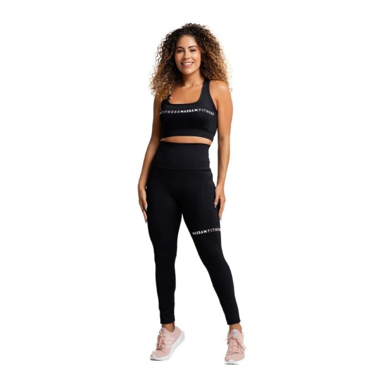 Conjunto Top Com Legging Preto Poliamida Silk Mass