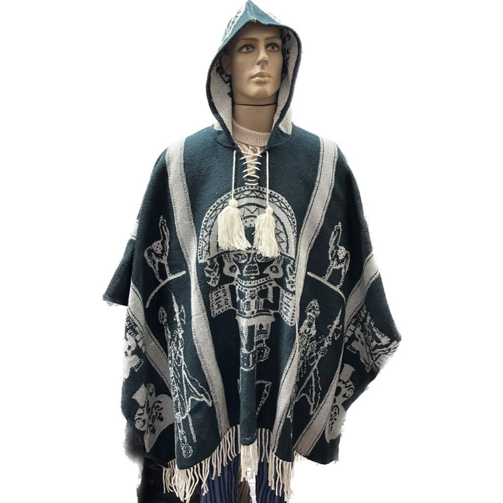 Poncho Peruano TUMI Símbolo Peruano da Medicina Tricot Inverno Unissex