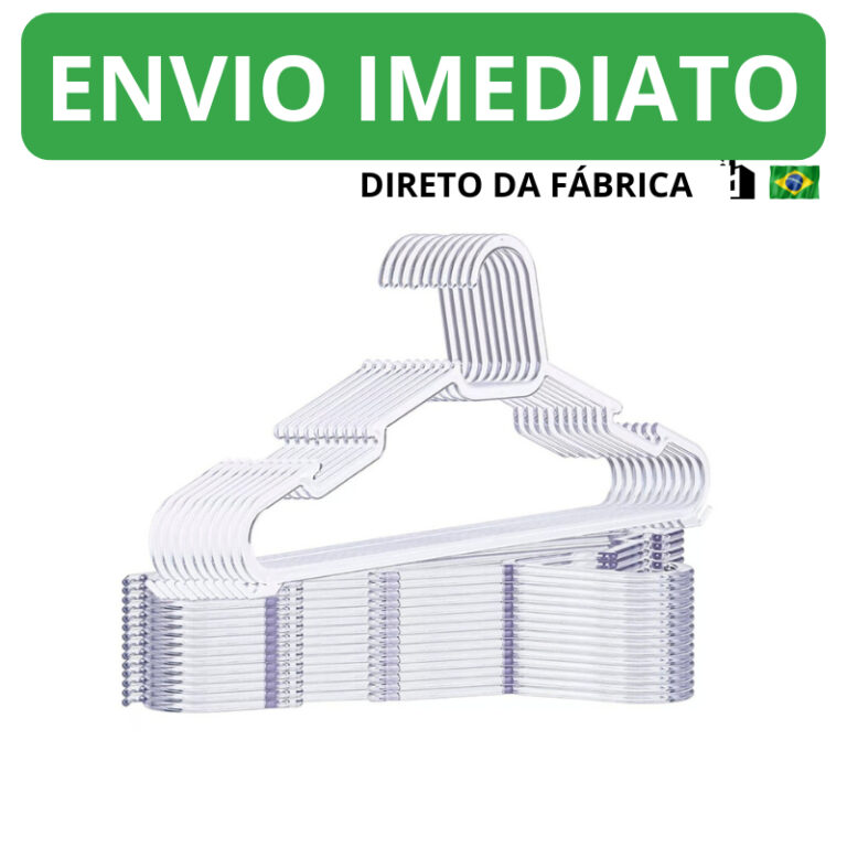 Cabide Adulto Acrílico Transparente Kit 50 Cabide