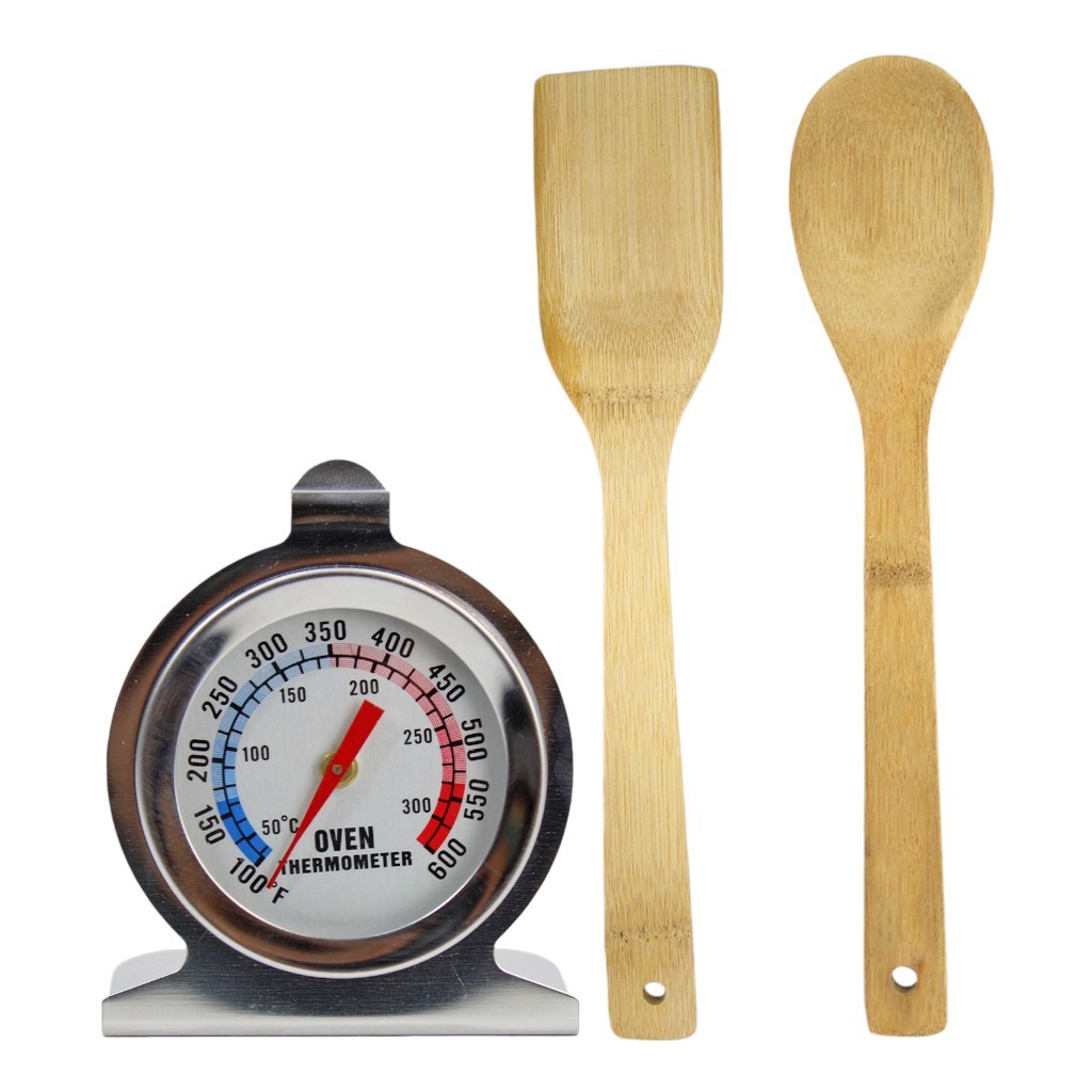 Kit Para Cozinha Forno Quente Termômetro + Kit Colher De Pau