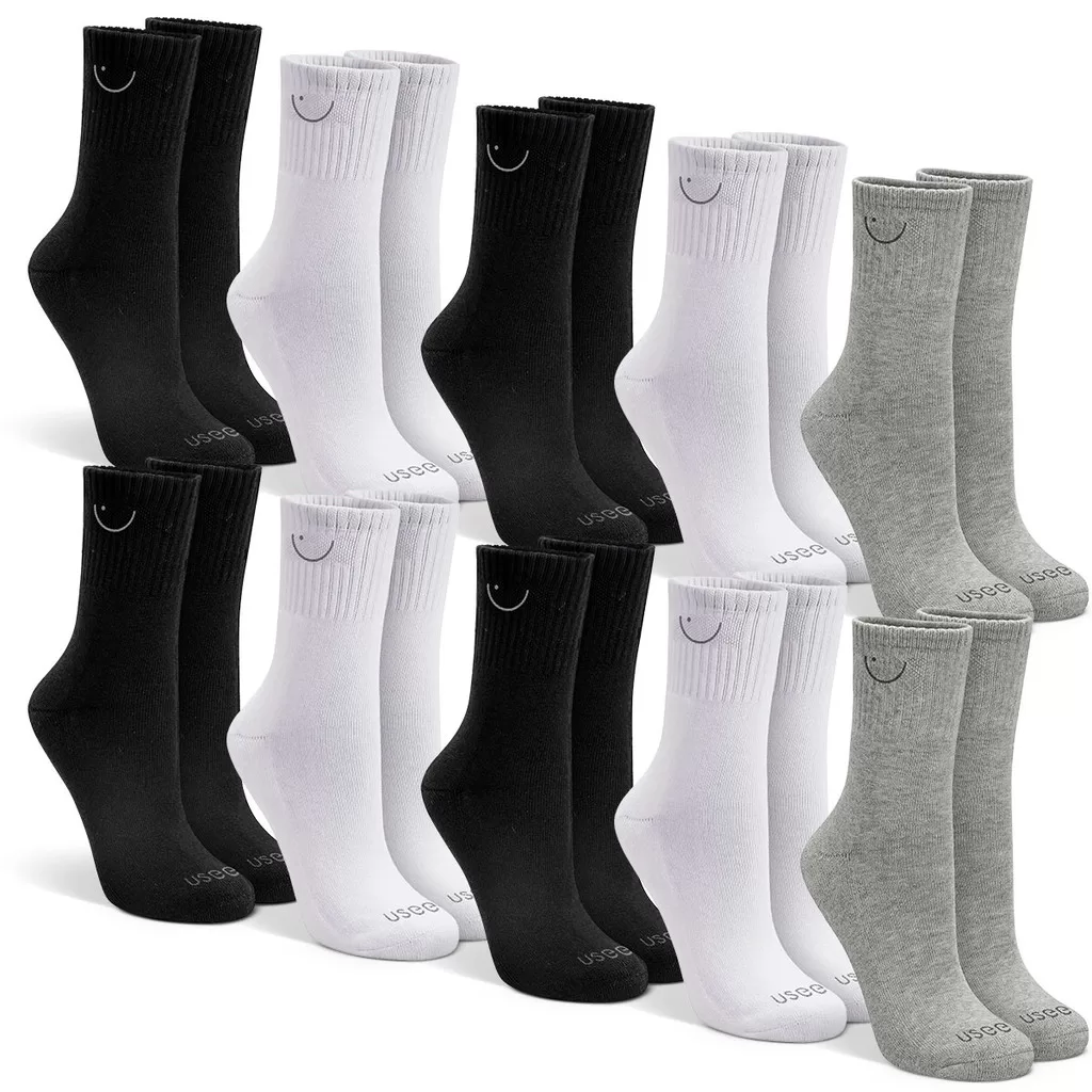 Kit com 10 Pares Meias Cano Longo Algodão Masculina Feminina Confortável Qualidade Usee Brasil