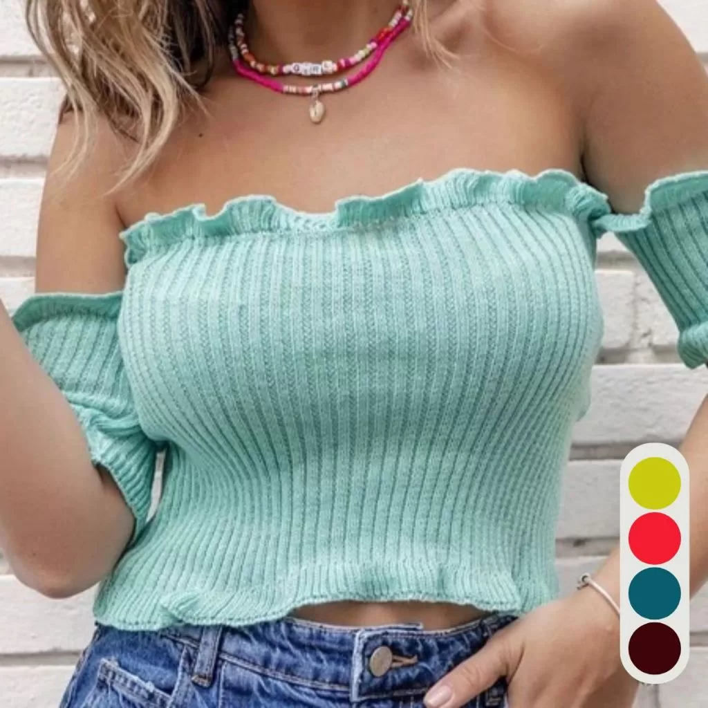Cropped Feminino Tricot Canelado Ciganinha Verão Estiloso Versátil Confortável