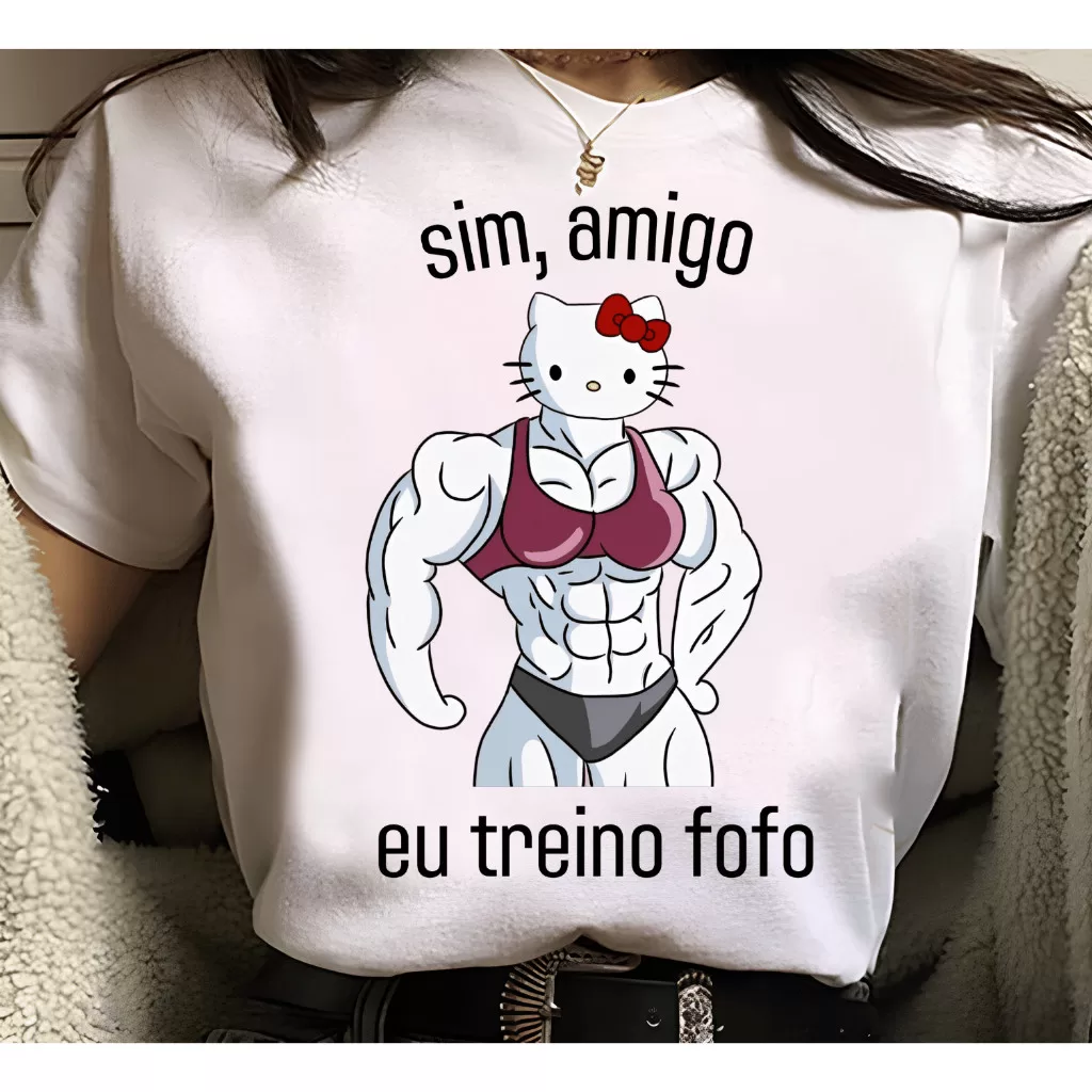 Camiseta Feminina Hello Kitty – Eu Treino Fofo – Maromba, meme