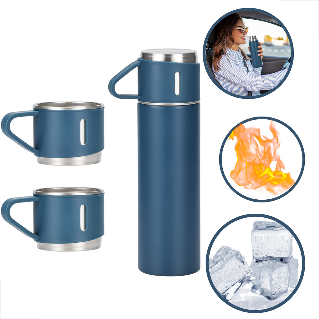 Garrafa Térmica Com Xícaras Inox Vacuum Flask Set Água Café Cor Verde