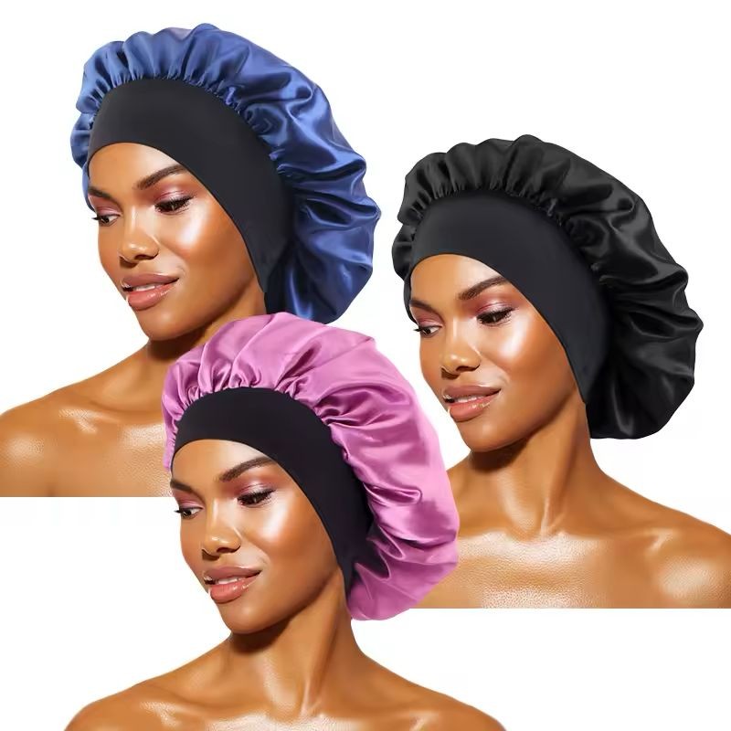 Kit 3 Unidades Touca de Cetim com Faixa Toca para Dormir Antifrizz Touca de Seda Touca para Cabeça