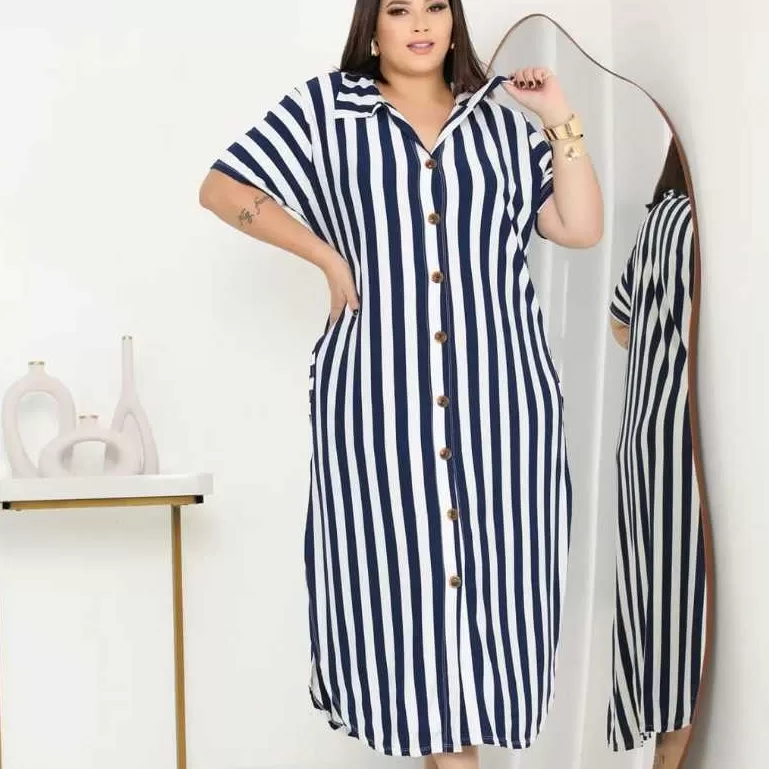 Vestido Feminino Plus Size Chemise Soltinho Manga 