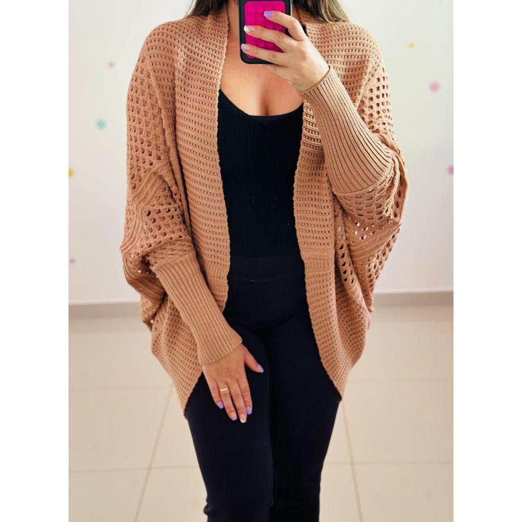 Blusa Capa Feminina Cardigan Crochê Manga Comprida Kimono Tricot Modal Tendência Inverno Modinha