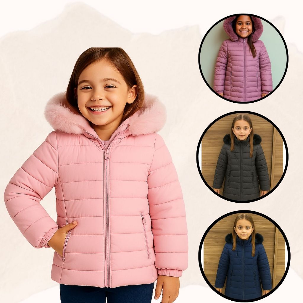 Jaqueta Infantil Feminina Puffer Peluciada Casaco Bobojaco