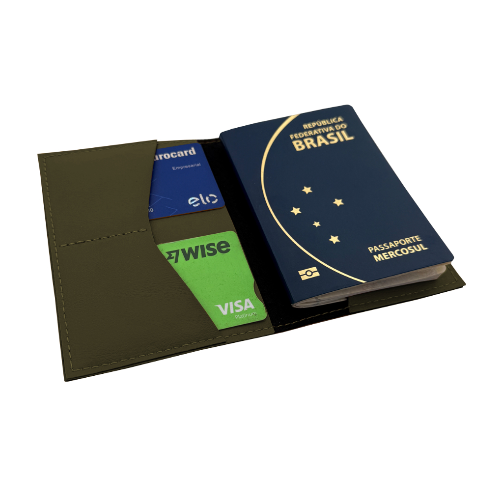 Capa para Passaporte em Couro Sintético Premium Verde Musgo