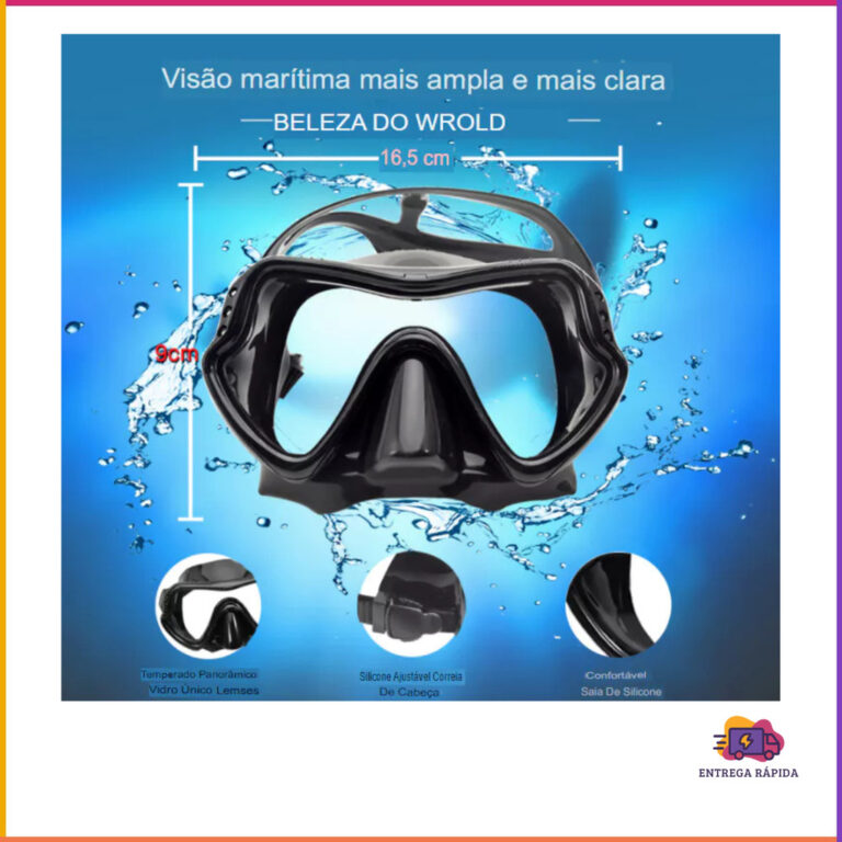 Máscara De Mergulho Silicone Com Lente De Vidro T