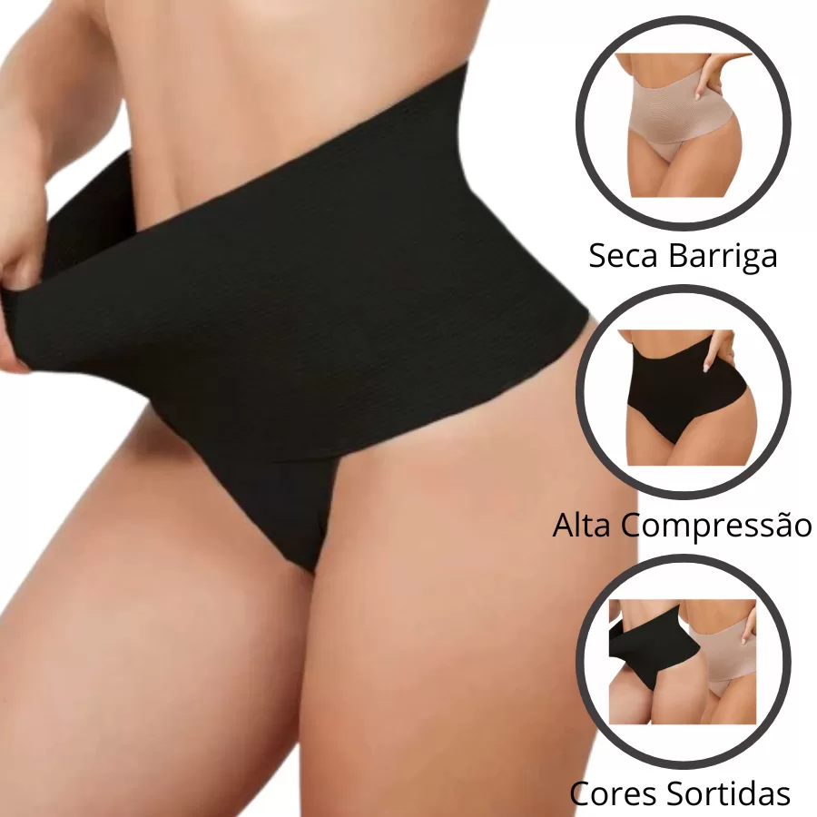 Kit Cinta Modeladora Feminina Calcinha 18cm Alta Compressão Efeito Redutor Afina Cintura