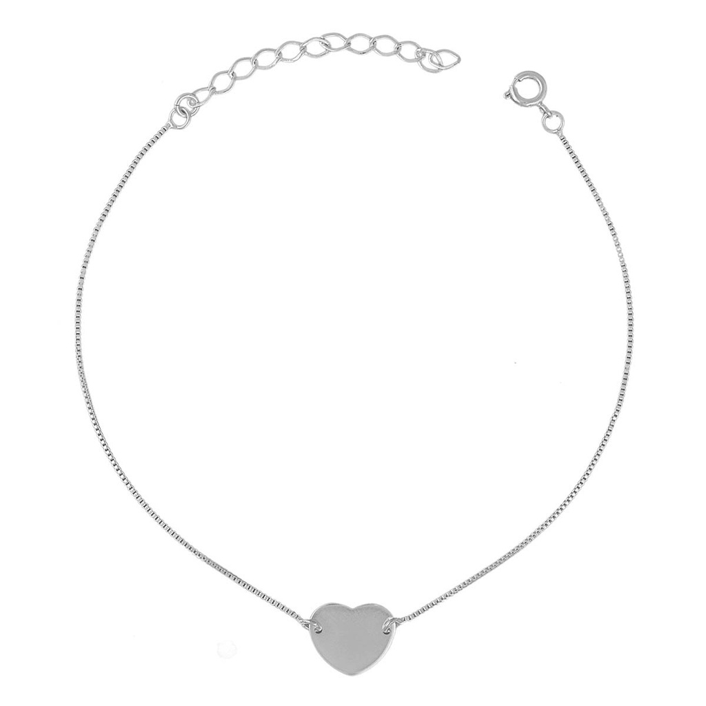 Tornozeleira Coração liso Folheada Prata 925 Legítima