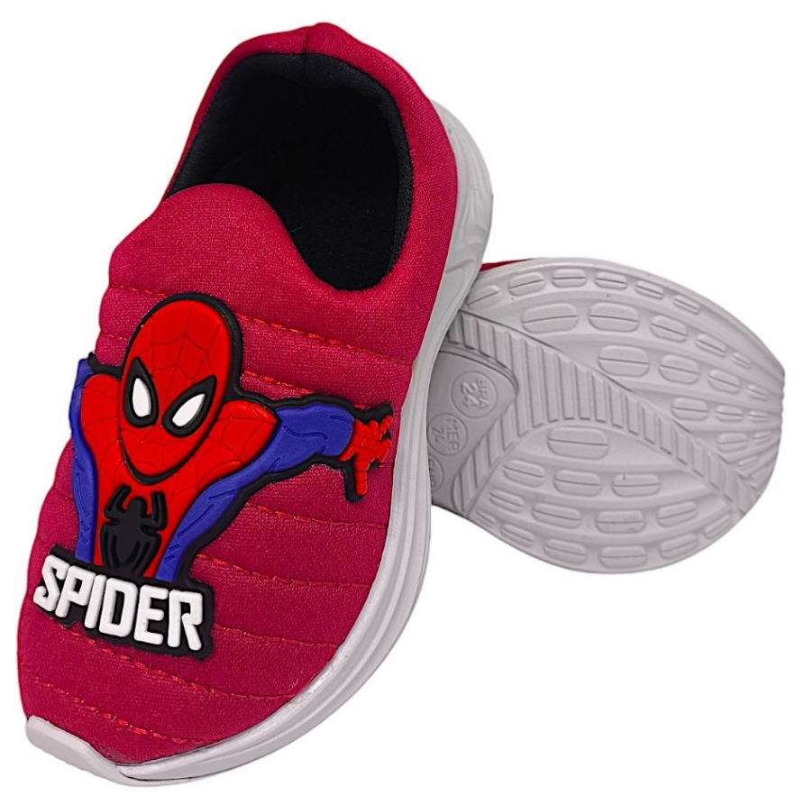 Tênis Calce Fácil Infantil Masculino Confortável Flexível Menino Vermelho Personagem Homem Aranha
