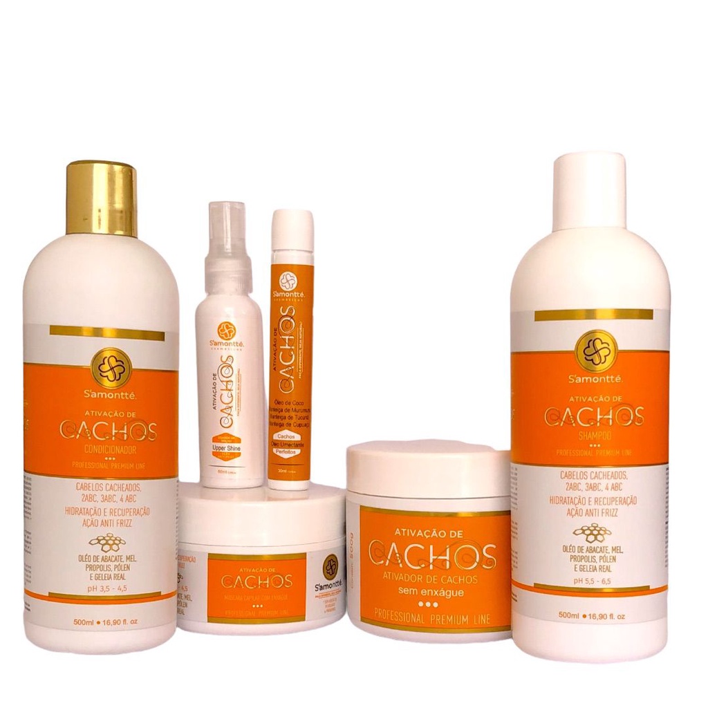 Kit Ativador de Cachos Com 6 Produtos Hidratação Brilho Anti-frizz Samontte Pronta Entrega