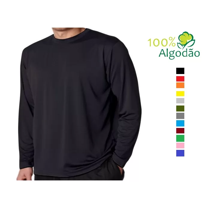 Blusa Manga Longa Camiseta Comprida 100% Algodão 