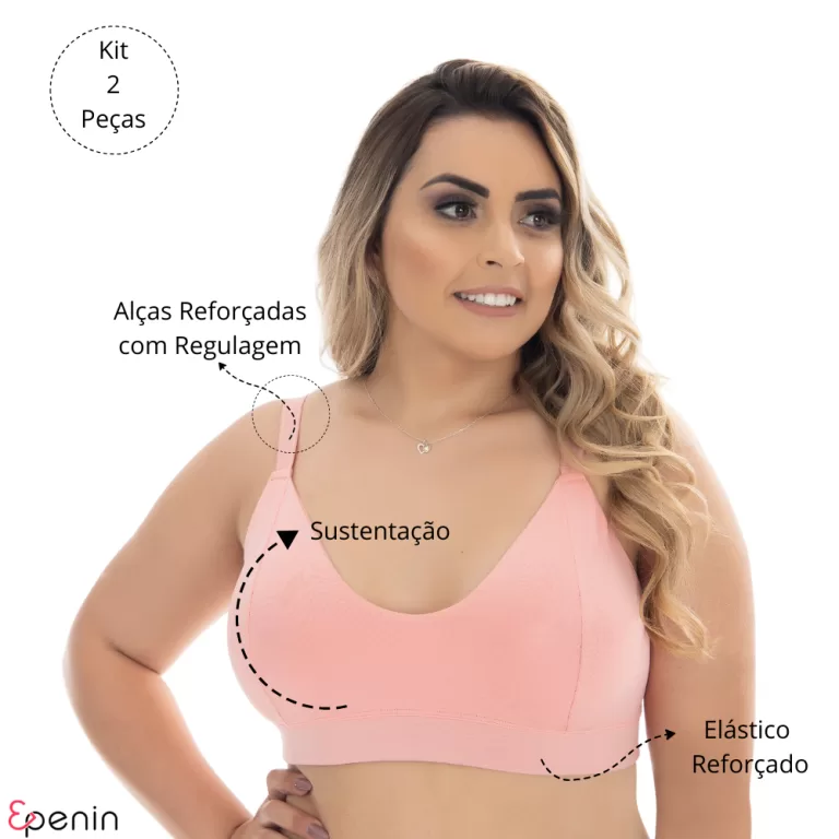 Kit 2 Sutiã Plus Size Reforçado Sem Bojo Soutien