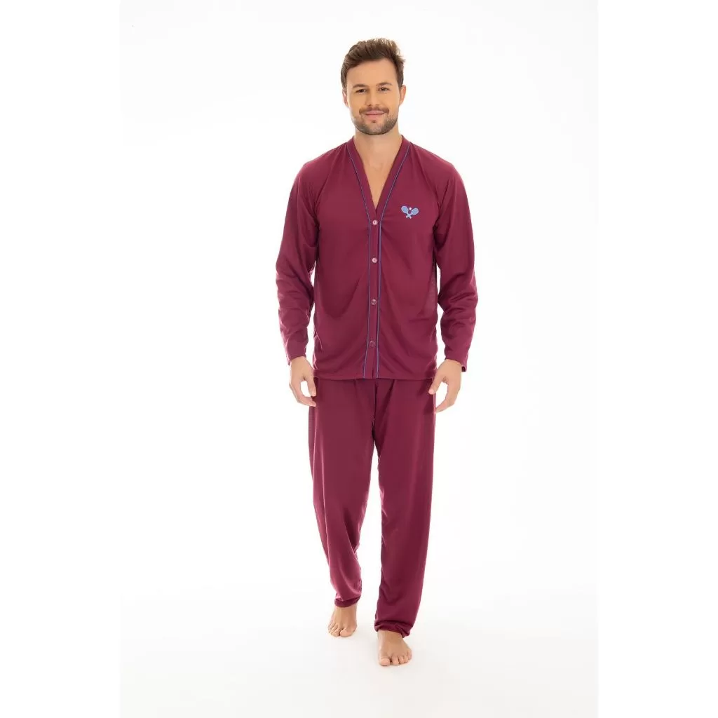 Pijama Masculino Adulto Inverno Abertura de Botões Pós Cirúrgico em Malha