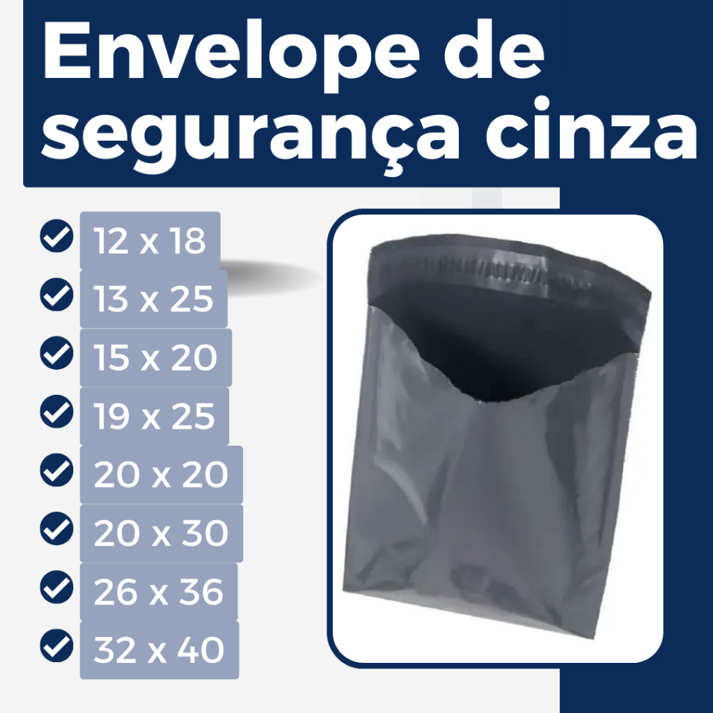 100 envelopes de segurança cinza/eco – pronta entrega