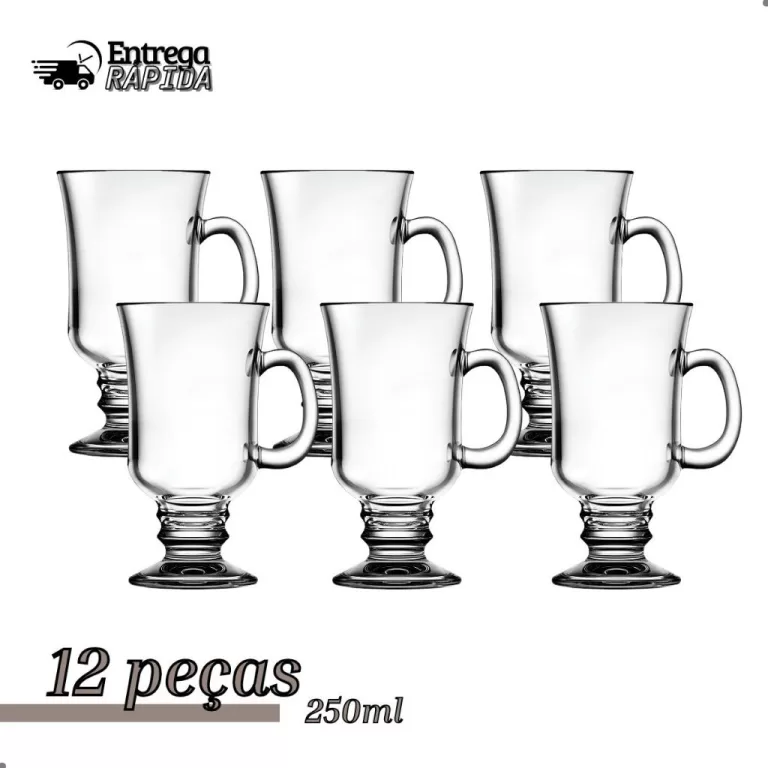 Jogo 12 Peças Caneca Capuccino Taças Em Vidro Ca