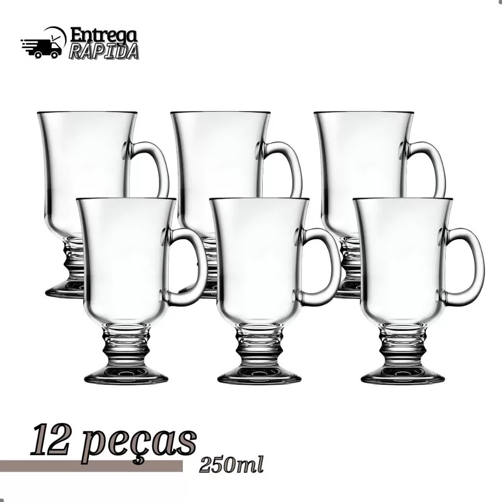 Kit 12 Canecas de Vidro para Cappuccino 250ml | Design Elegante e Resistente | Ideal para Café e Beb