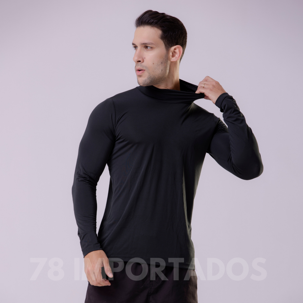 Blusa gola alta camisa termica uv segunda pele proteção solar
