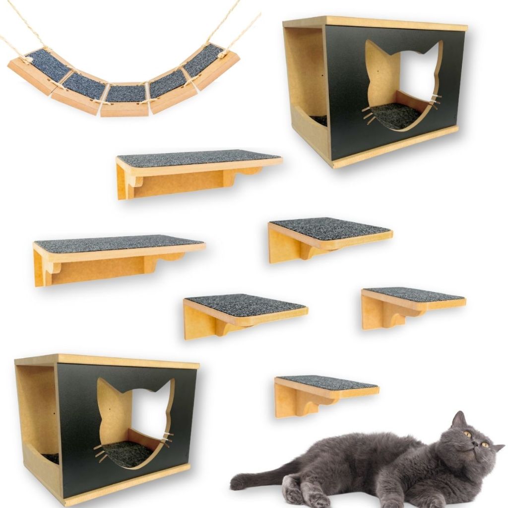 Playground para Gatos 9pçs REFORÇADO Mdf 15mm PREMIUM Resistente Montado Parque Gato Playground