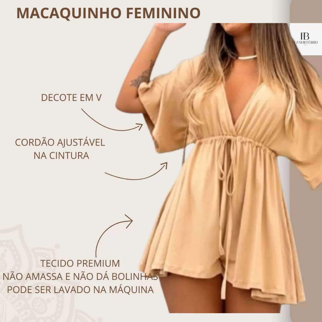 Macaquinho Feminino Estilo Vestido Soltinho Macacão Curto
