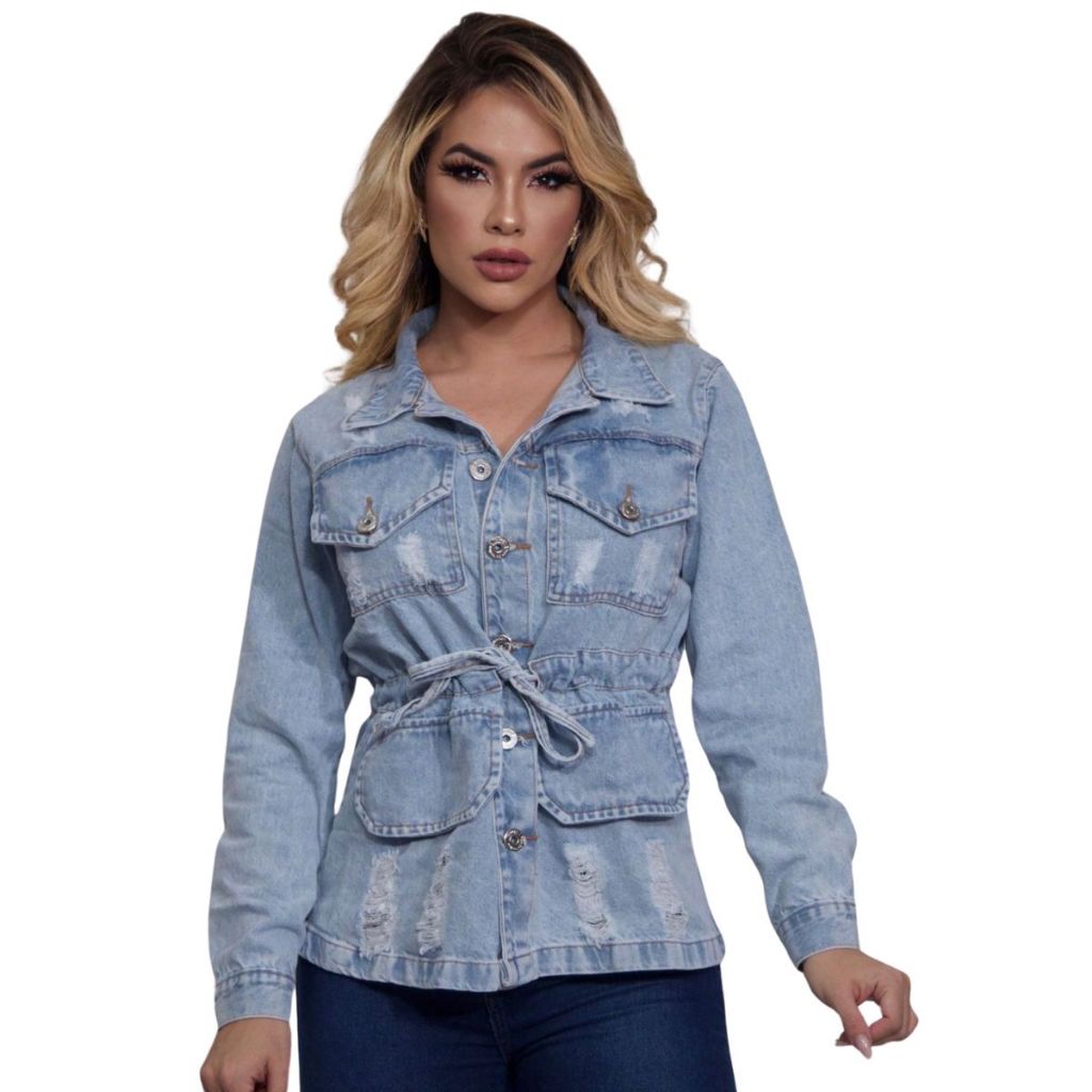 Parka 100% Clara Puida Com Botões e Bolsos de Tecido Destroyed