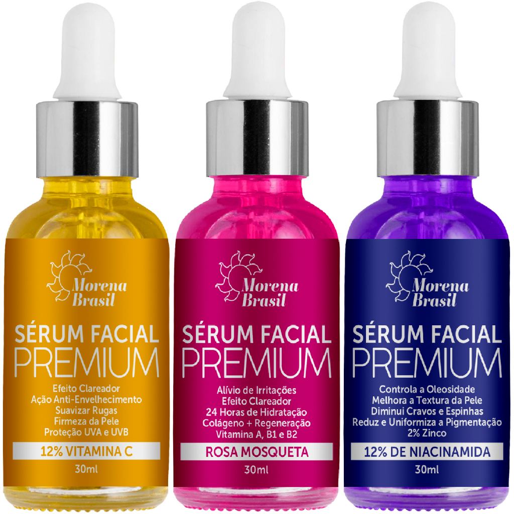Kit SkinCare Premium – Sérum Facial Vitamina C + Sérum Niacinamida + Sérum Rosa Mosqueta