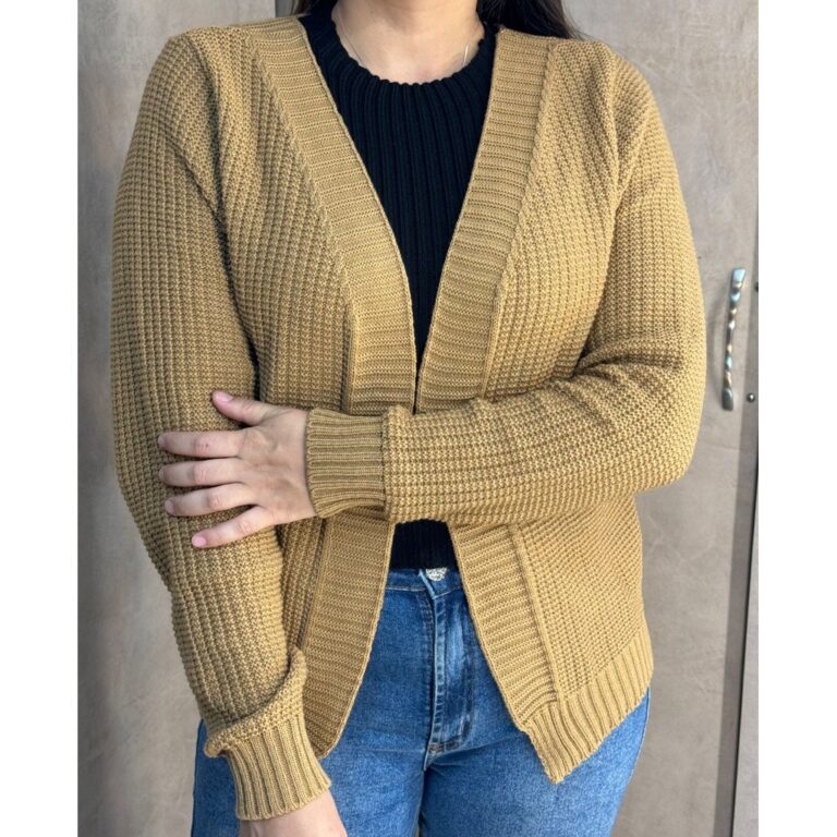 CASAQUINHO DE FRIO NA LÃ FEMININO TRICOT COM MANG