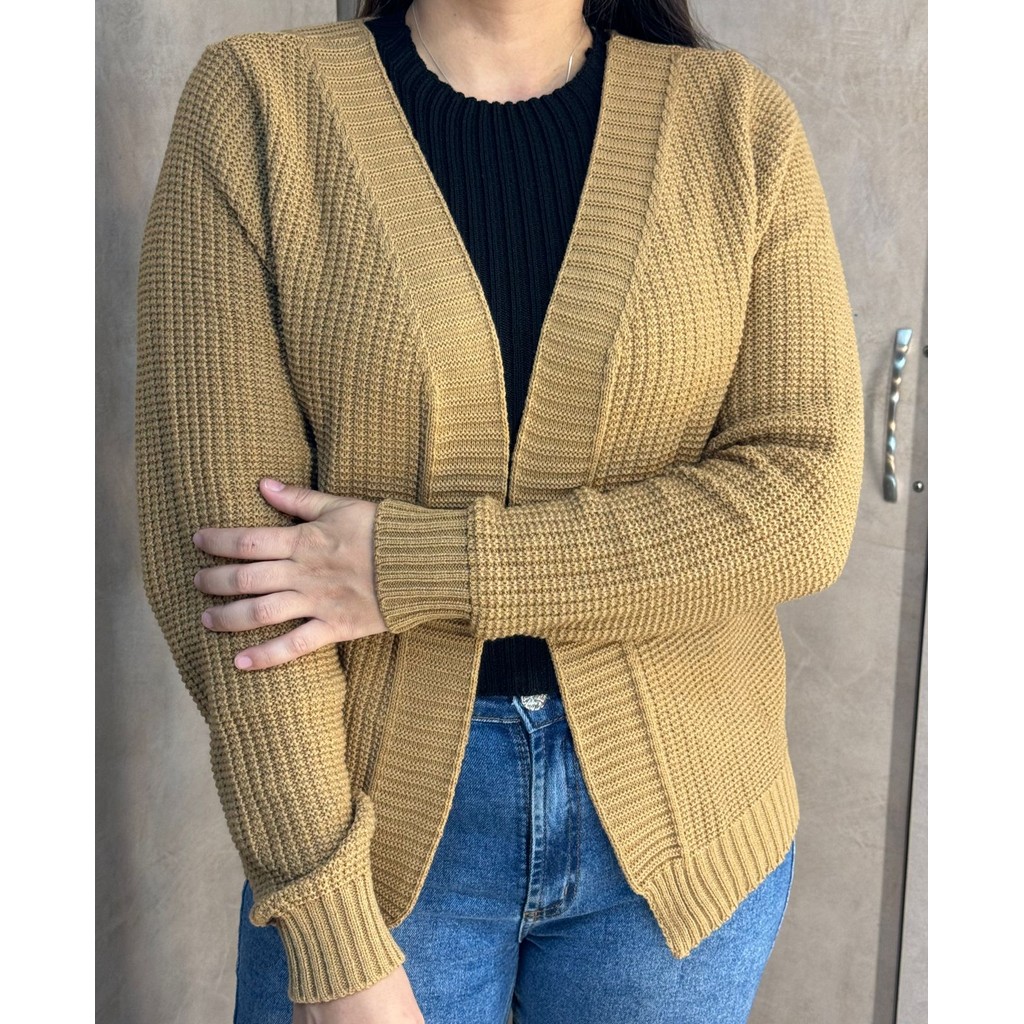 CASAQUINHO DE FRIO NA LÃ FEMININO TRICOT COM MANGA LONGA OUTONO INVERNO LISA BASICA PONTO FANG TENDE