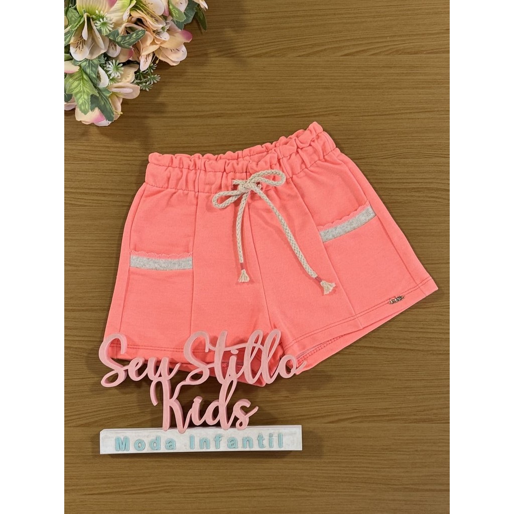 Shorts Infantil Kukie Verão Moletinho Laranja