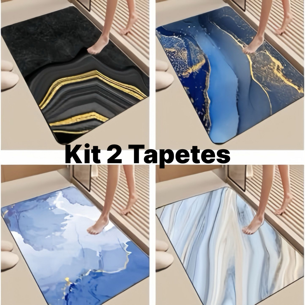 Kit 2 Tapete Absorvente Antiderrapante Para Banheiro/Porta De Entrada padrão de mármore envio imedia