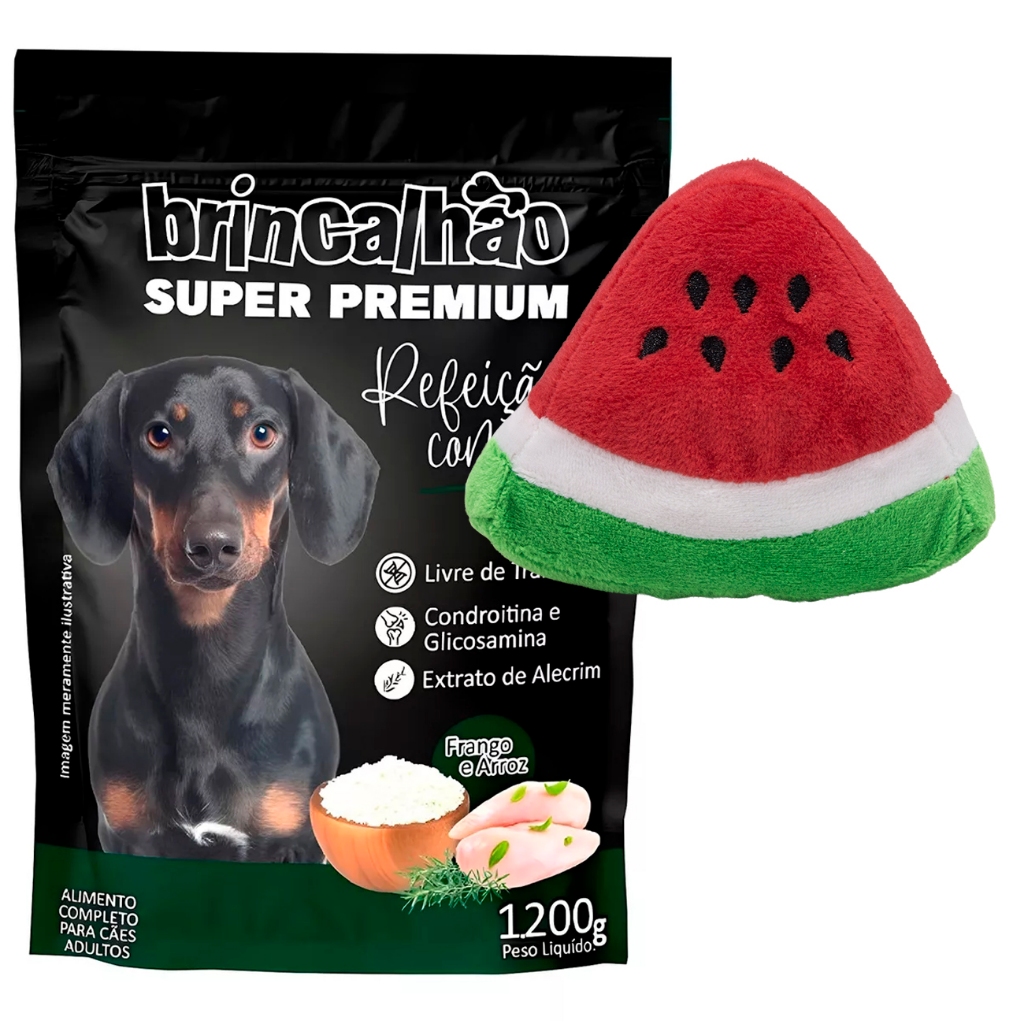 Ração Super Premium Raças Pequenas Brincalhão 1.2kg + Brinde Pelúcia Melancia