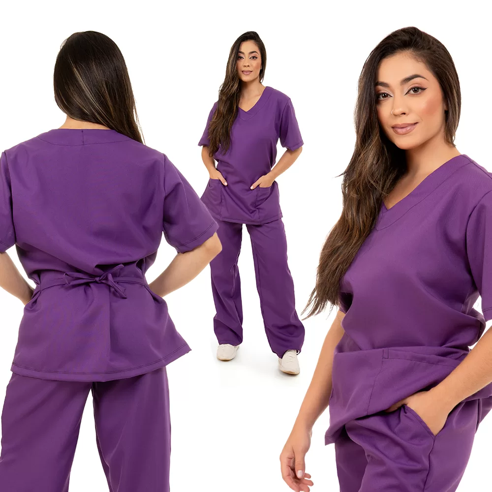 Uniforme Scrub Pijama Cirúrgico Enfermagem Escolha Unissex Cuidador Idoso Sem Estampa Liso Roxo