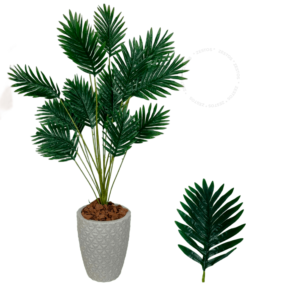 Palmeira Artifical + Vaso Polietileno Completo Cores Acompanha Casca Pinus