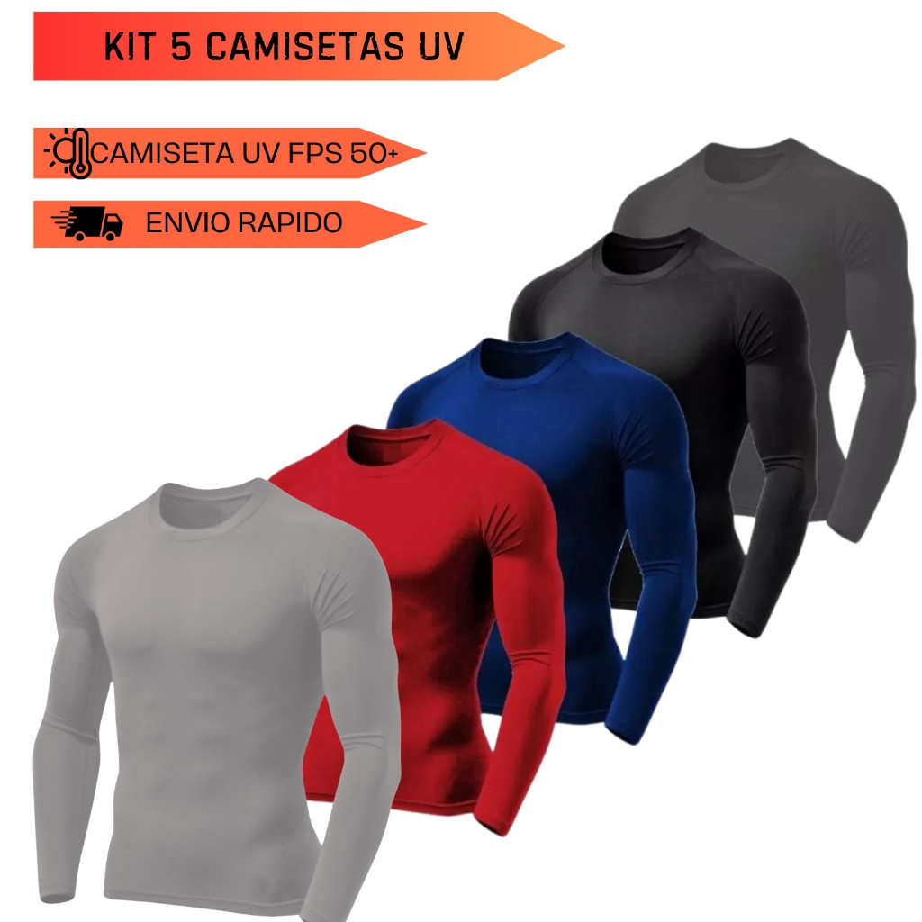 Kit 5 Camiseta UV Proteção Solar Uv50 Segunda Pele Praia Verão Lançamento Cores Sortidas TAM P AO G3