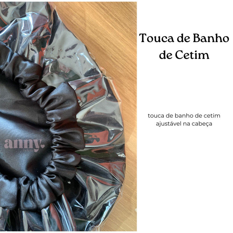Touca de Banho de Cetim 2 em 1 ajustável na cabeça – Toca para banho de cetim seda Anny Beleza