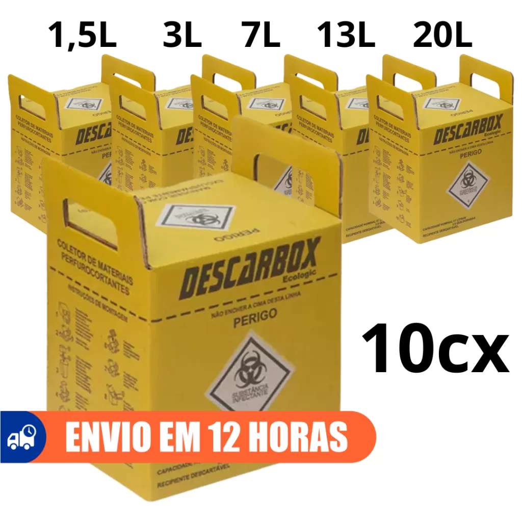 10un Caixa Coletora Para Material Perfurocortante 1,5L  3L 7L 13L 20L Descarbox