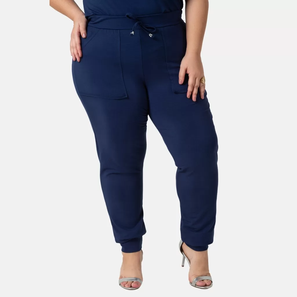 Calça Feminina Plus Size Jogger Moletinho Moderna Confortável 1216-A