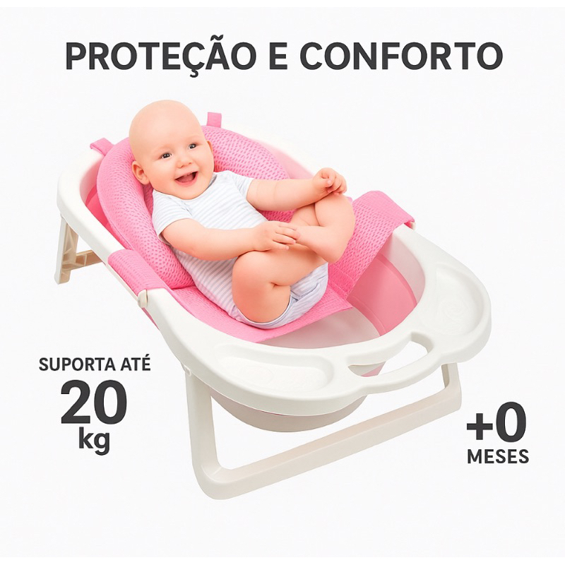 Rede de Proteção Infantil Bebê para Banheira Rosa Azul