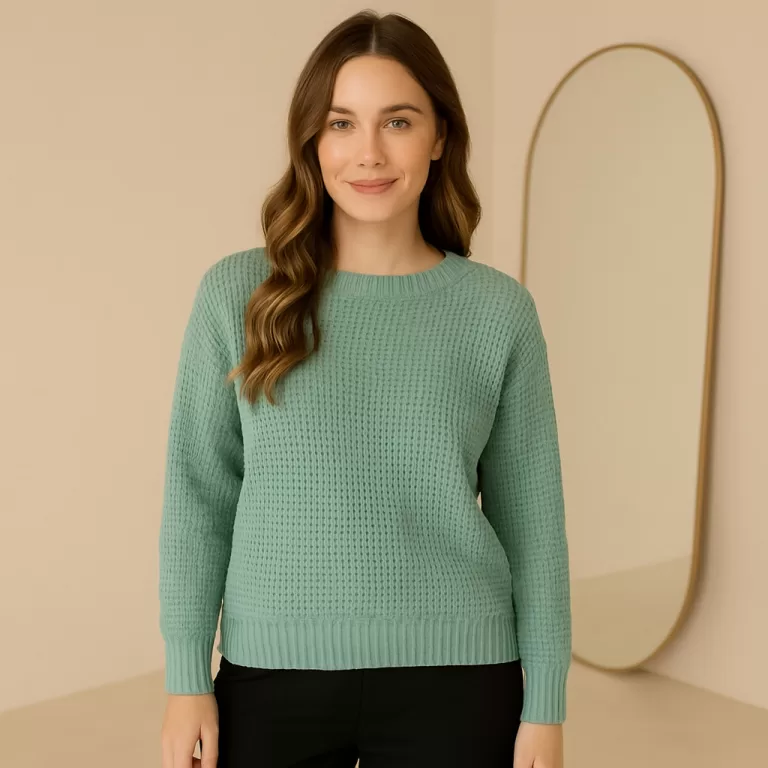 Blusa Feminina Tricot Manga Longa Ponto Perola Inv