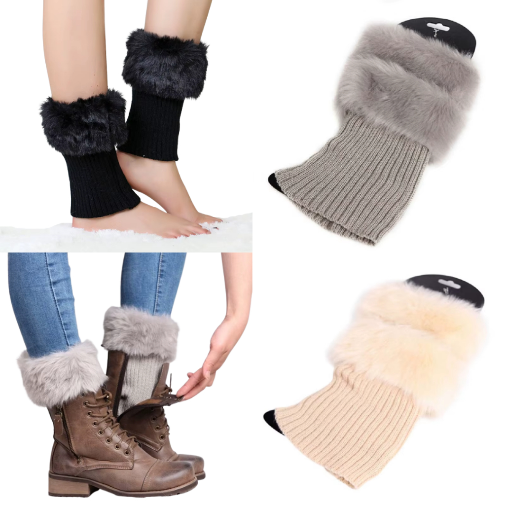 Meia Polaina Feminina Com Pelinhos Para Usar Com Botas