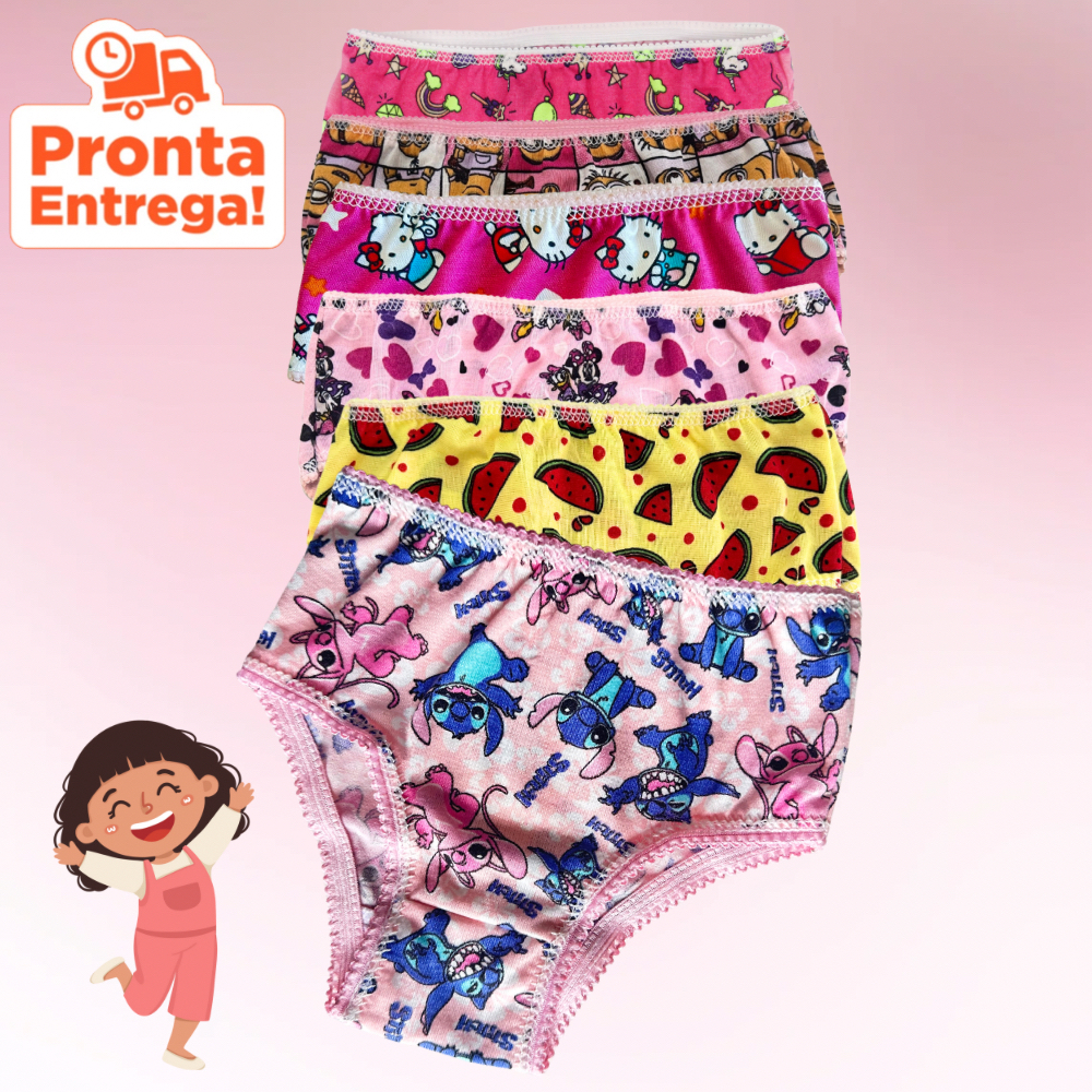 Kit com 5/10 Calcinhas Infantil forro 100% algodão 0 a 9 Anos meninas criança
